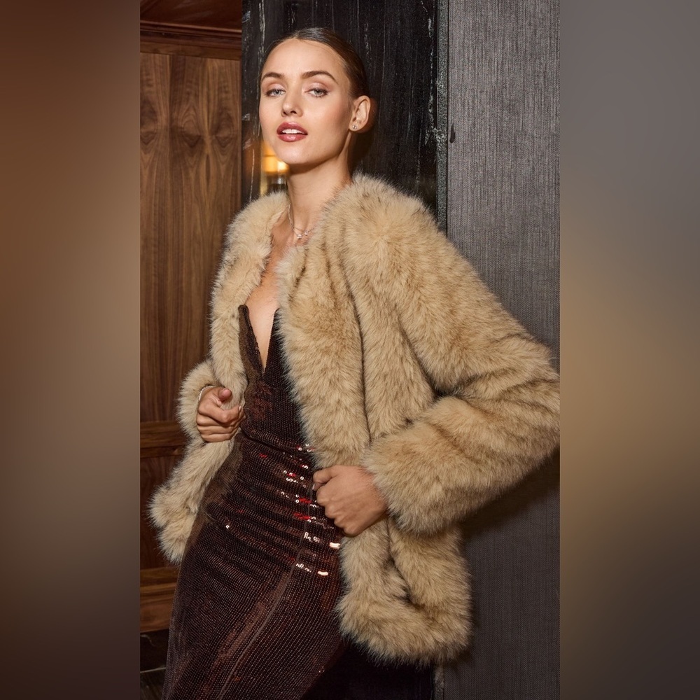 NWT GENERATION LOVE Lucas Faux Fur Jacket Brown & Black M